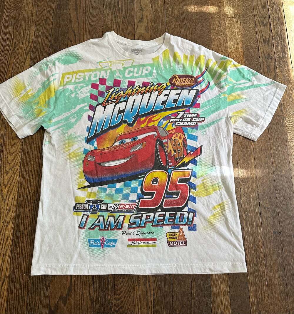 Disney Pixar Cars Lightning McQueen Piston Cup Two-Sided Graphic T-Shirt XL